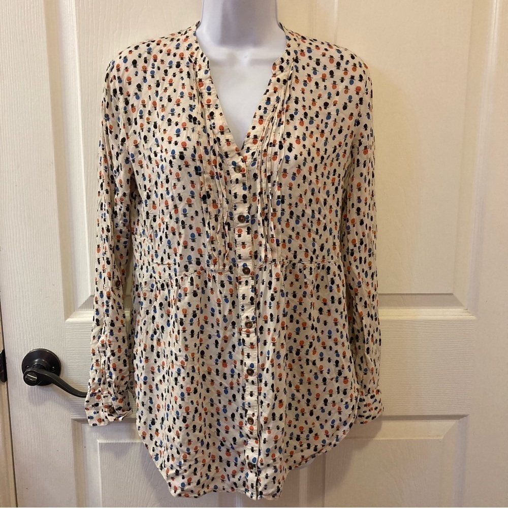Anthropologie Maeve Celia Top Hat Print Multicolor Tunic Blouse 6